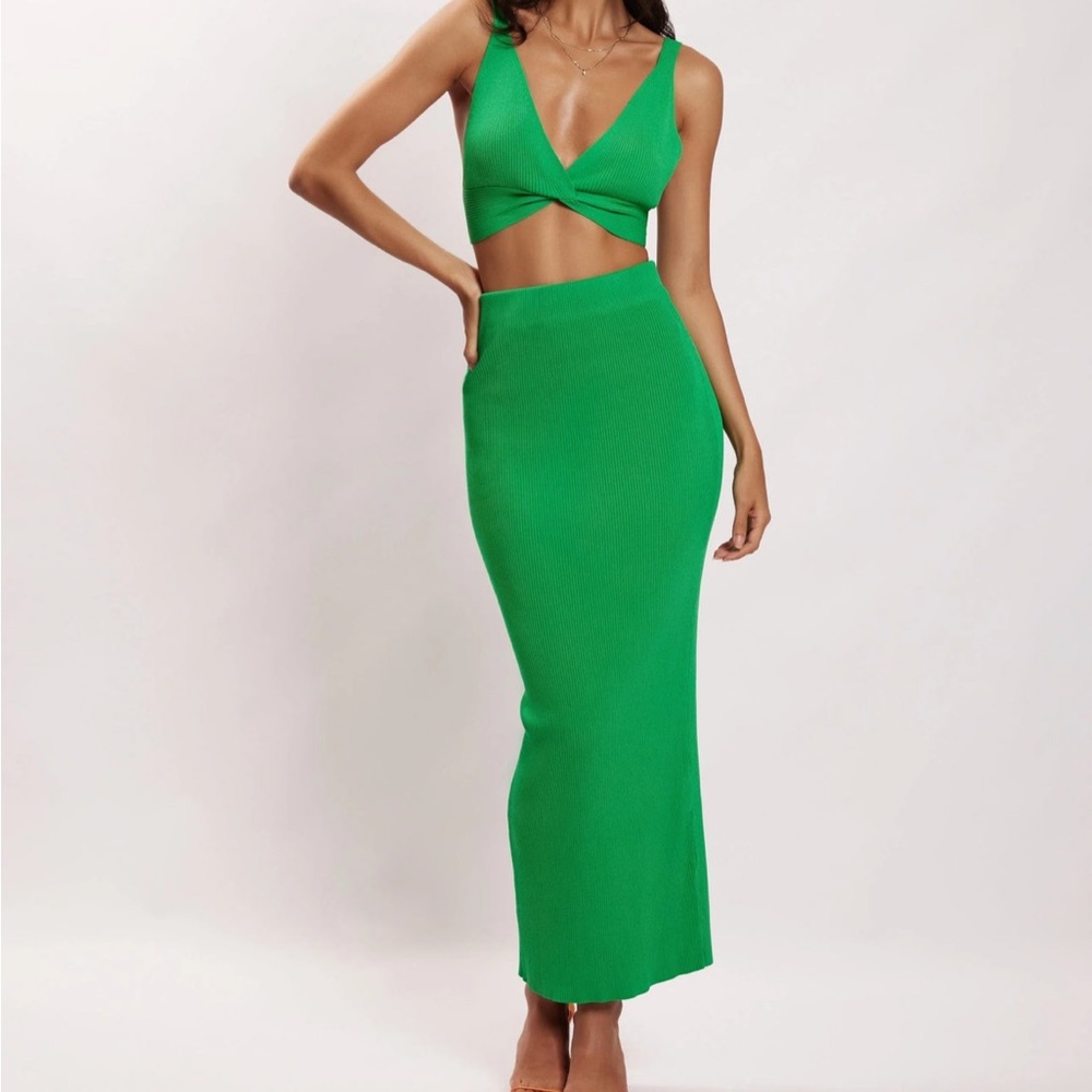 MESHKI Kaesha Twist Front Knit Top and Skirt - Green